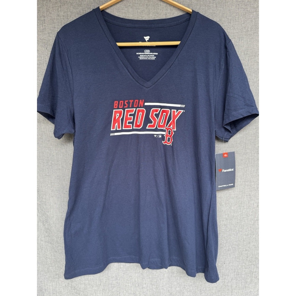 Boston Red Sox Women's T-Shirt Size Large NWT Fanatics V‎ Neck Blue Baseball Fan